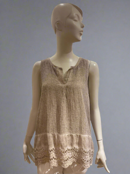 Detail Button Linen/Cotton Mix Top - Italian