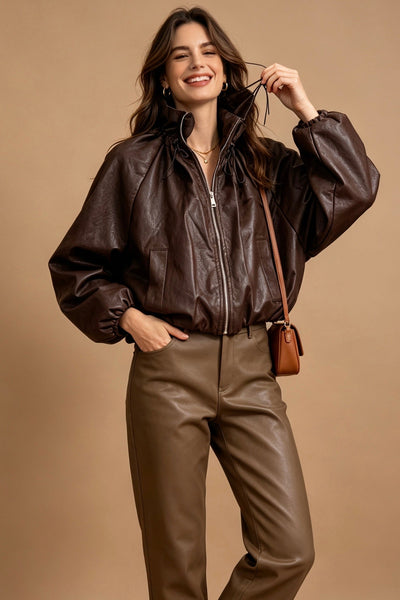 Zipper Front Pleather Jacket