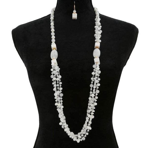 Multicolor Bead Cluster Multi Strand Long Drop Necklace