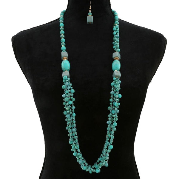 Multicolor Bead Cluster Multi Strand Long Drop Necklace