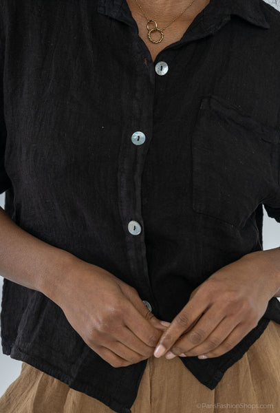 Short Sleeve Button Front Linen Shirt