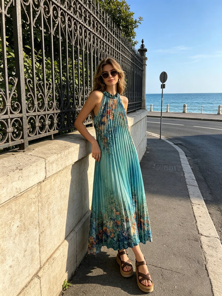 Long Pleat Floral Dress
