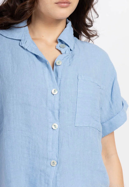 Short Sleeve Button Front Linen Shirt