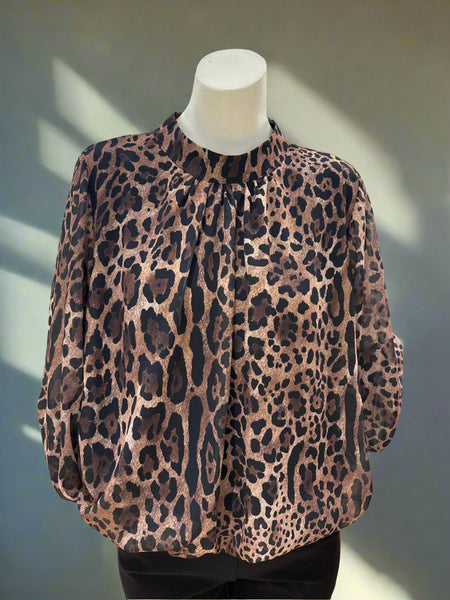 Long Sleeve Mock Neck Print Top