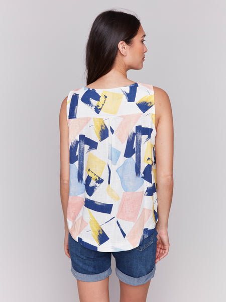 Sleeveless Print Top With Rounded Hem