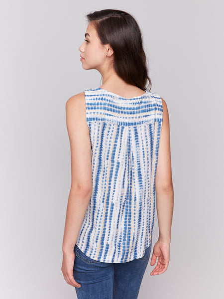 Sleeveless Print Top With Rounded Hem