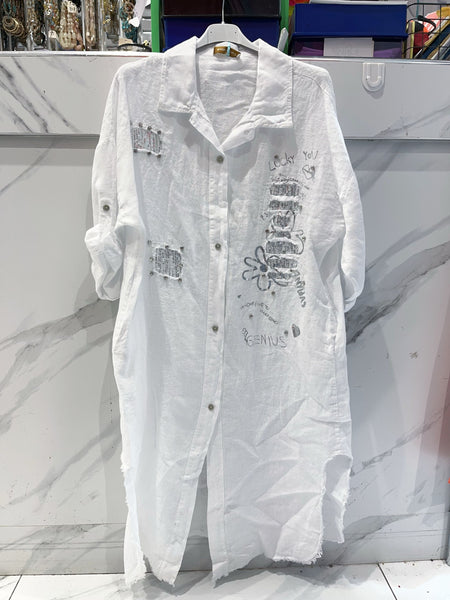 Long Button Front Linen Shirt
