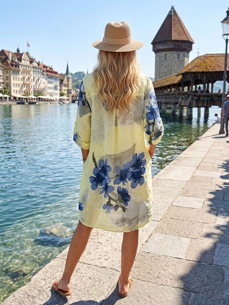 Floral Linen Button Front Dress