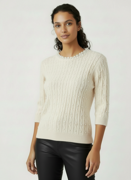 Short Sleeve Pearl Sweater