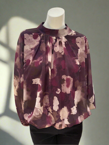 Long Sleeve Mock Neck Print Top