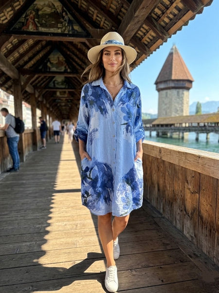 Floral Linen Button Front Dress