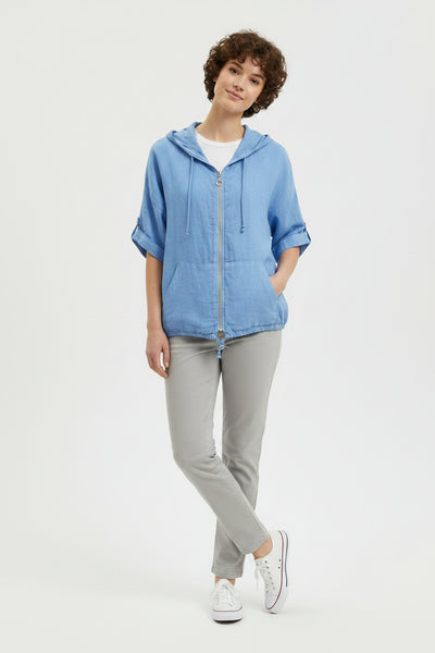 Zipper Front Linen Hoodie