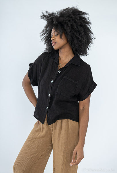 Short Sleeve Button Front Linen Shirt