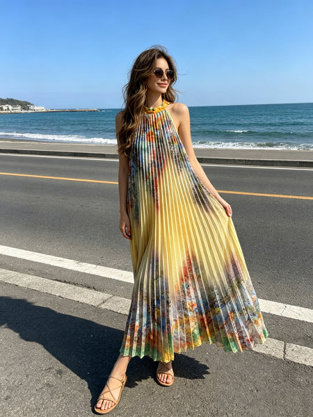 Long Pleat Floral Dress