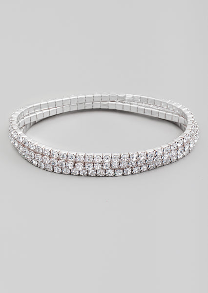Three Row Rhinestone Studded Stretch Bracelet
