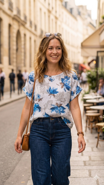 Short Sleeve Print Cotton Top