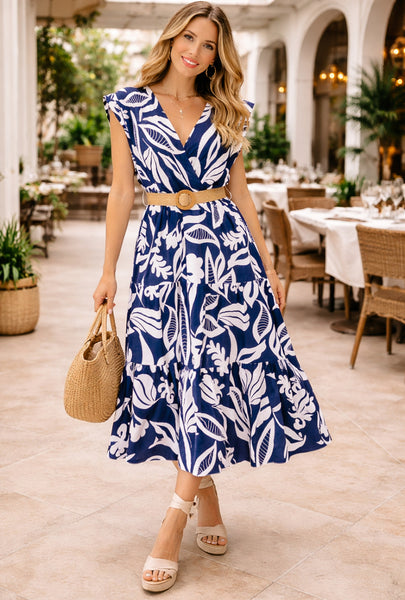 Belted Print Dress