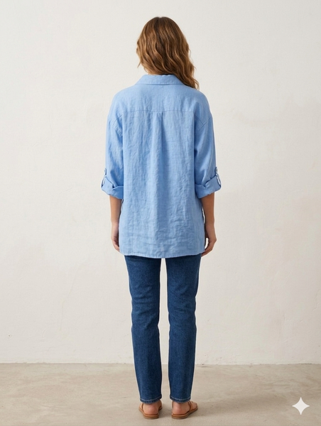 Long Button Front Linen Shirt