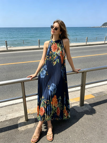 Long Pleat Floral Dress