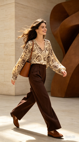 Long Sleeve V Neck Floral Print Top