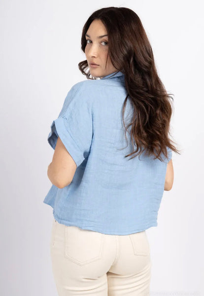 Short Sleeve Button Front Linen Shirt