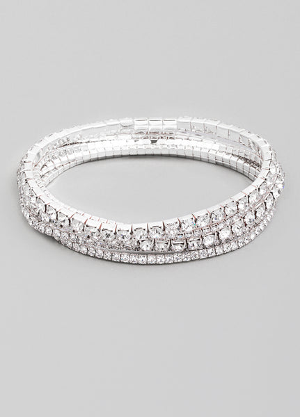 Five Row Rhinestone Stackable Bracelet Set