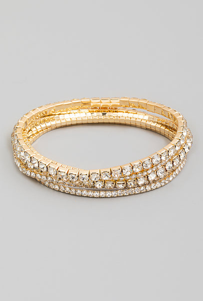 Five Row Rhinestone Stackable Bracelet Set