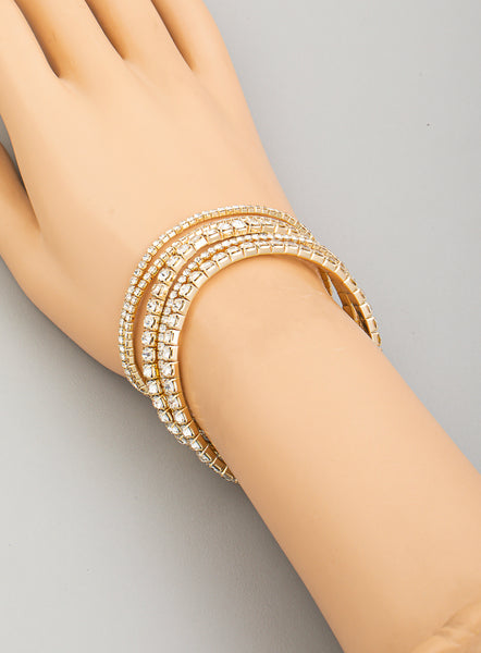 Five Row Rhinestone Stackable Bracelet Set