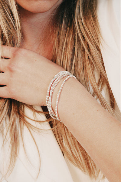 Three Row Rhinestone Studded Stretch Bracelet