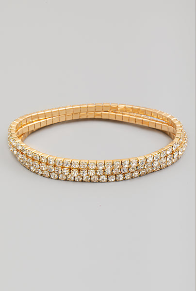 Three Row Rhinestone Studded Stretch Bracelet