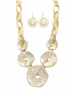 Chunky Metal Round Necklace Earing Set