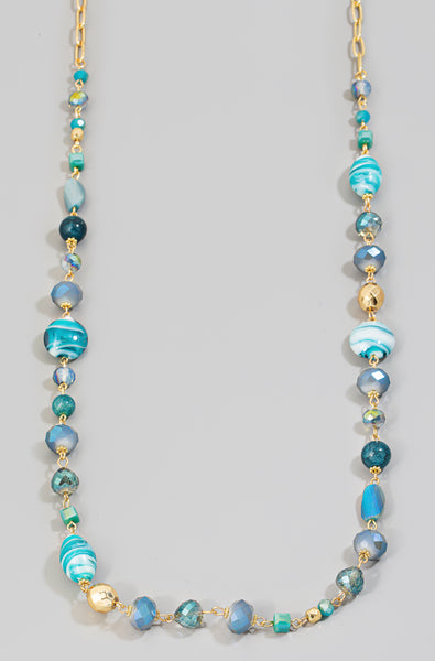 Mixed Beaded Long Chain Necklace