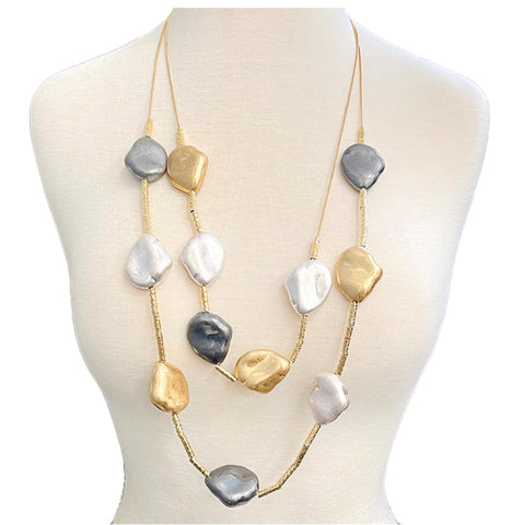Multi Color Stone 2 Layered Long Necklace