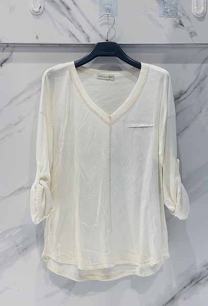 Roll-Up Sleeve Pocket Detail Top - Italian