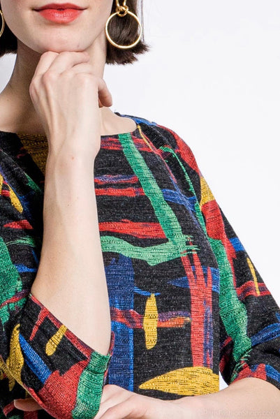 3/4 Sleeve Abstract Print Dress