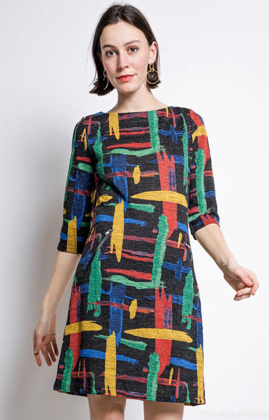 3/4 Sleeve Abstract Print Dress