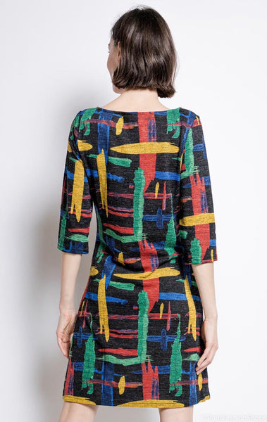3/4 Sleeve Abstract Print Dress