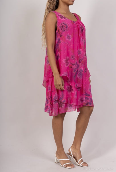 Sleeveless Layered Silk Dress - Italian