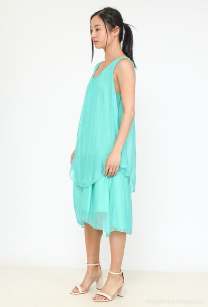 Sleeveless Layered Silk Dress - Italian