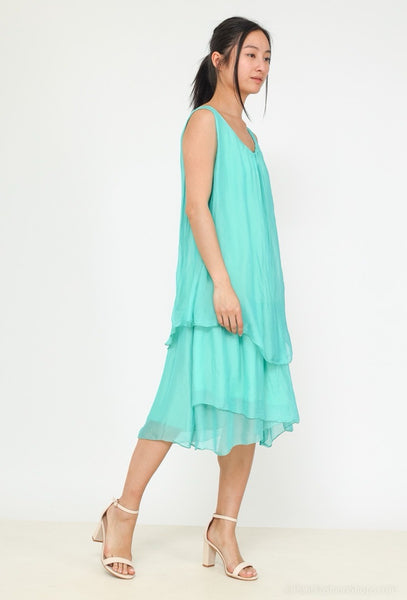 Sleeveless Layered Silk Dress - Italian