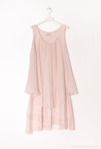 Sleeveless Layered Silk Dress - Italian