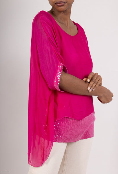 Sequin Trim Layered Silk Top - Italian