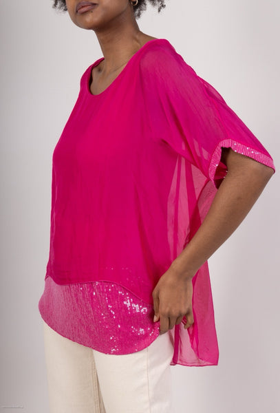 Sequin Trim Layered Silk Top - Italian