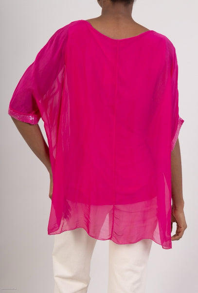 Sequin Trim Layered Silk Top - Italian