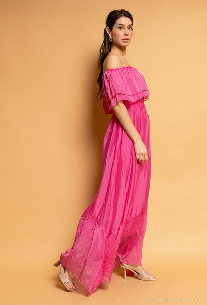 Long Drop Shoulder Silk Dress - Italian