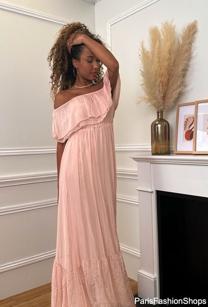 Long Drop Shoulder Silk Dress - Italian