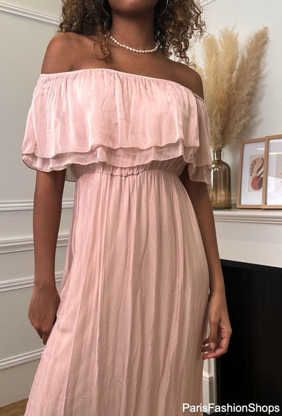 Long Drop Shoulder Silk Dress - Italian