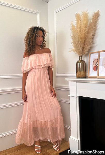Long Drop Shoulder Silk Dress - Italian