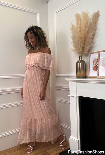 Long Drop Shoulder Silk Dress - Italian