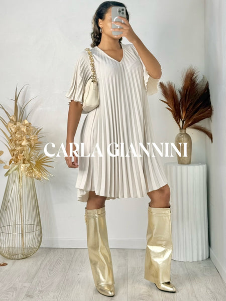 Short Sleeve Pleat Dress